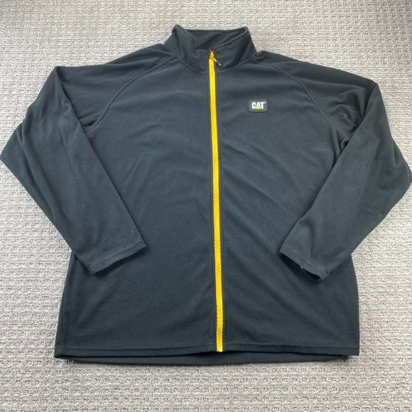 CAT Caterpillar Fleece Sweater Men 2XL Black Full Zip Embroidered Polyester - Picture 1 of 9